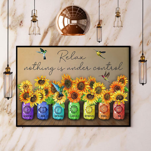 Hummingbird And Sunflower Yoga Relax Nothing Is Under Control Canvas And Poster, Wall Decor Visual Art