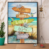 Hummingbird Beach Faith Hope Love Family Friends Canvas And Poster, Wall Decor Visual Art