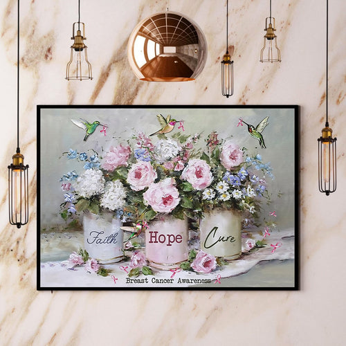 Hummingbird Cure Faith Hope Cure Breast Cancer Awareness Canvas And Poster, Wall Decor Visual Art