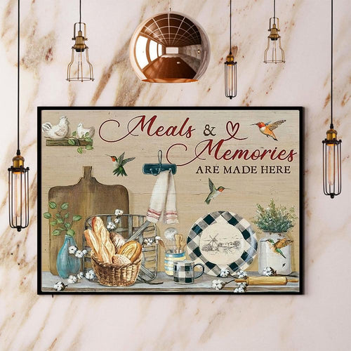 Hummingbird Meals And Memories Are Made Here Kitchen Canvas And Poster, Wall Decor Visual Art