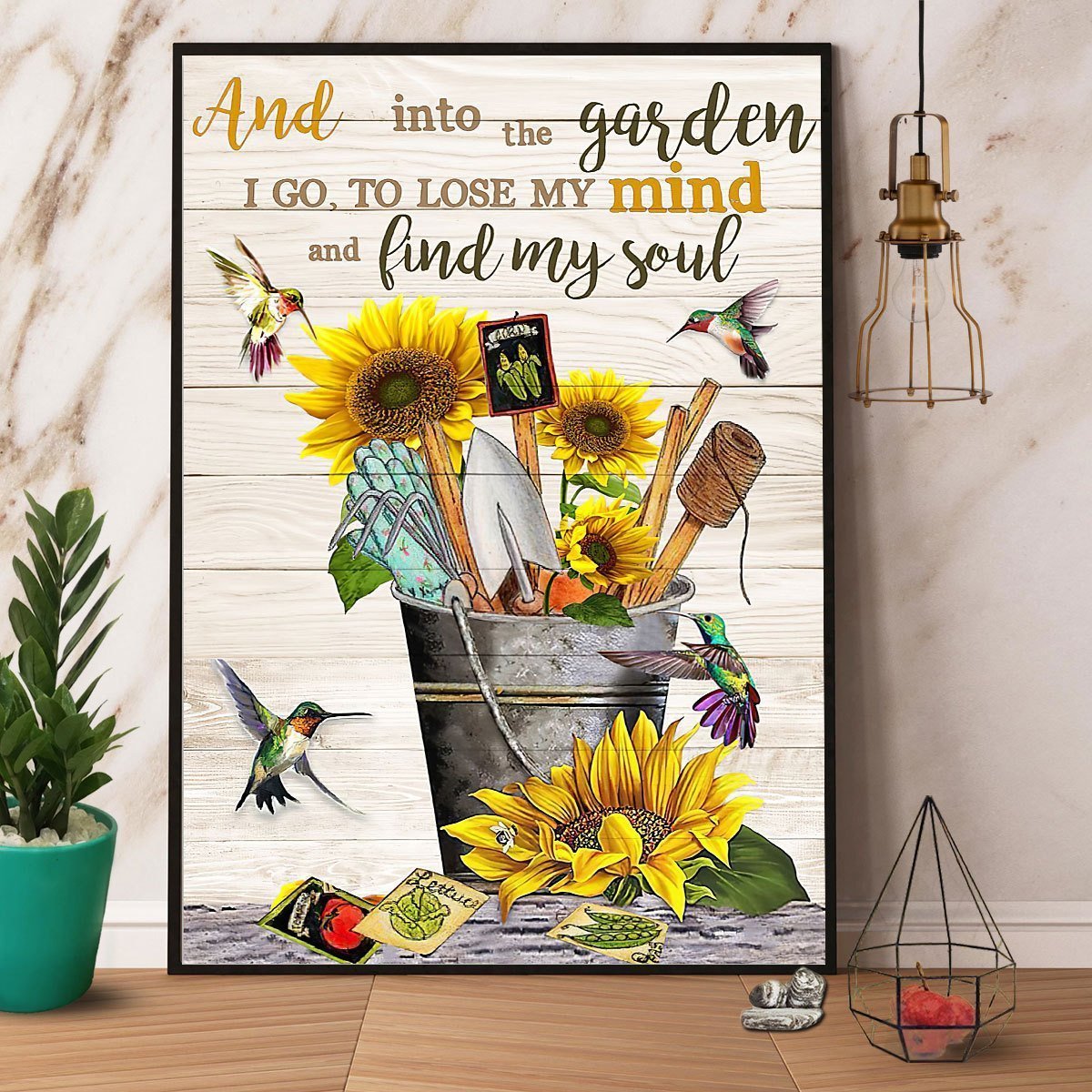 Hummingbird Sunflower And Into The Garden I Go To Lose My Mind And Find My Soul Canvas And Poster, Wall Decor Visual Art