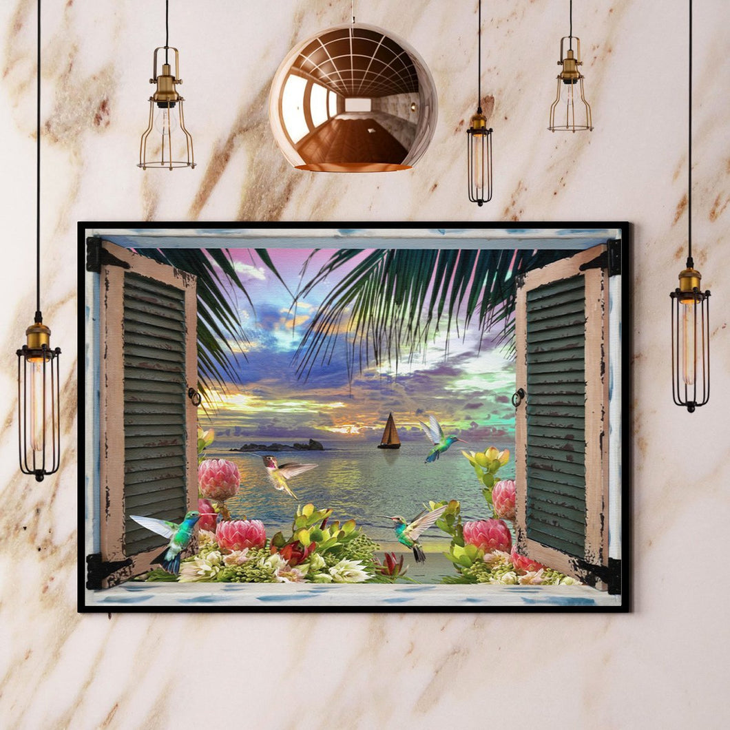 Hummingbird Window Canvas And Poster, Wall Decor Visual Art