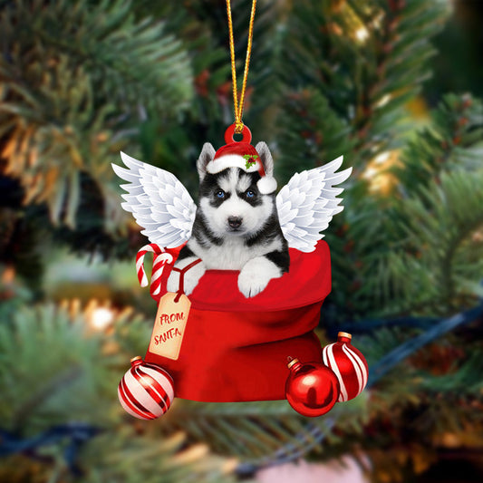 Husky. Angel Gift From Santa Christmas Ornament, Dog Flat Acrylic Ornament