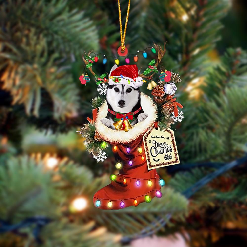 Godmerch- Ornament- Husky 1-Xmas Boot-Two Sided Ornament, Happy Christmas Ornament, Car Ornament