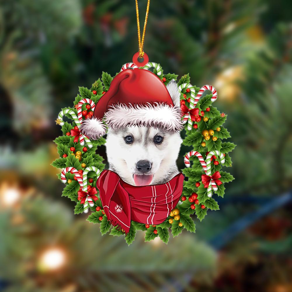 Godmerch- Ornament- Husky 2-Xmas Bandana Hanging Ornament, Happy Christmas Ornament, Car Ornament