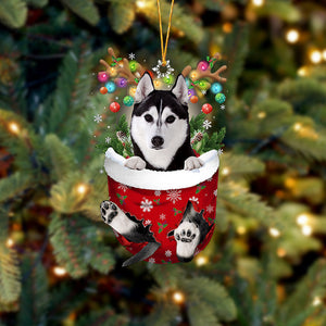 Husky In Snow Pocket Christmas Ornament Flat Acrylic Dog Ornament