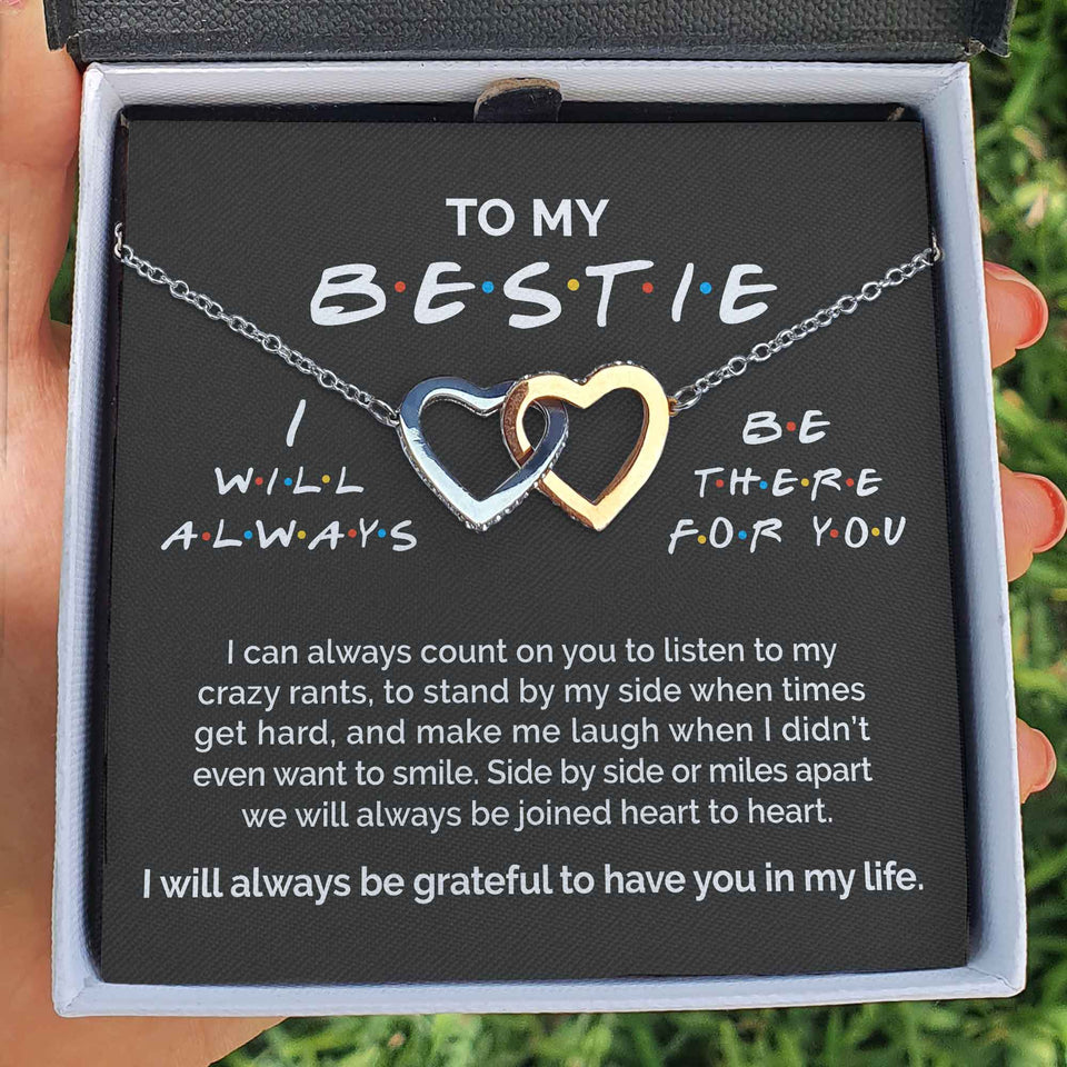 Pamaheart- Interlocking Hearts Necklace- To My Bestie - I Will Always Be There For You - Interlocking Heart Necklace