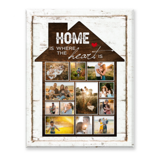 Family Collage, Canvas Family Pictures, Home Is Where The Heart Is Sign