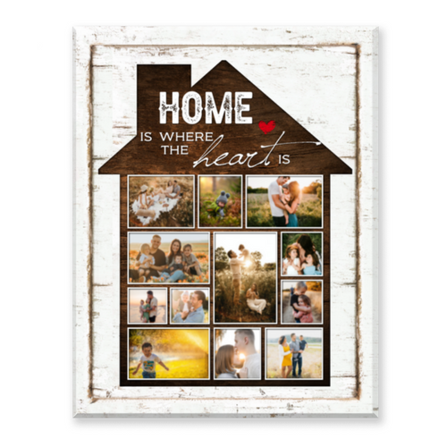 Family Collage, Canvas Family Pictures, Home Is Where The Heart Is Sign