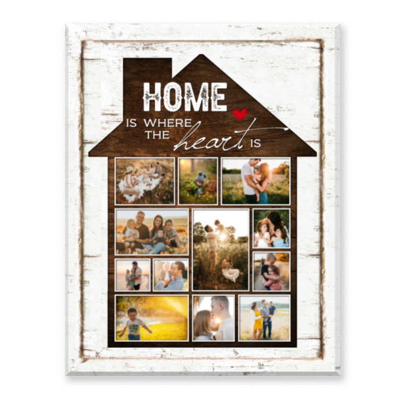 Family Collage, Canvas Family Pictures, Home Is Where The Heart Is Sign