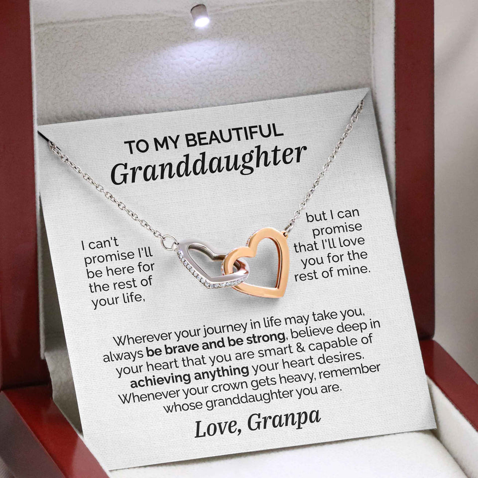 Pamaheart- Interlocking Hearts Necklace- To my Beautiful Granddaughter - Be brave and strong - Interlocking Hearts