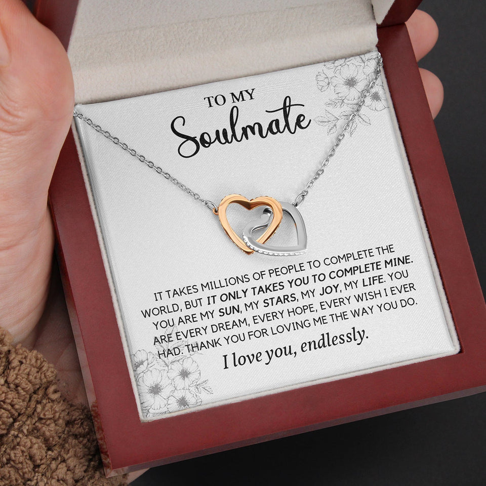 To My Soulmate | You Complete My World | Interlocking Hearts Necklace