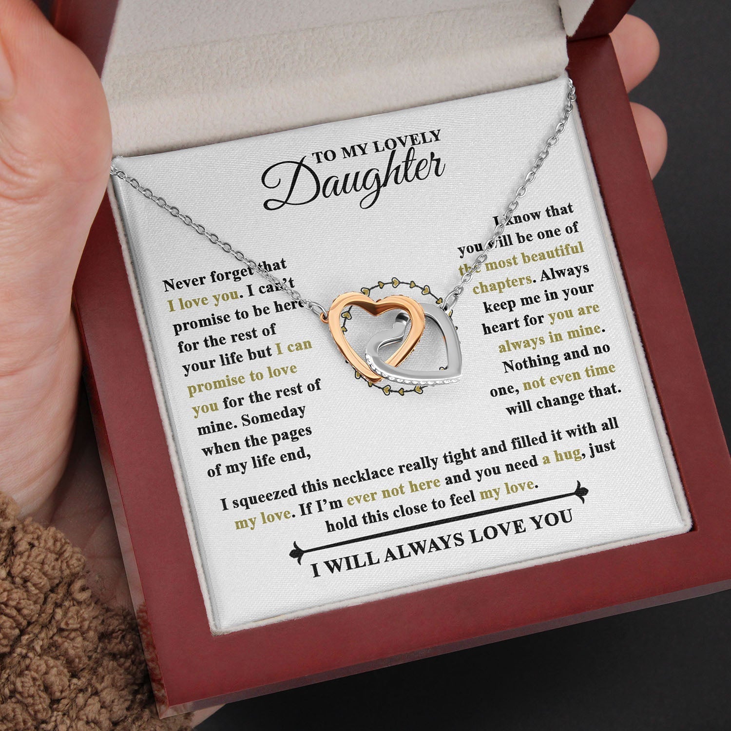 To My Lovely Daughter | Never Forget That I Love You | Interlocking Hearts necklace