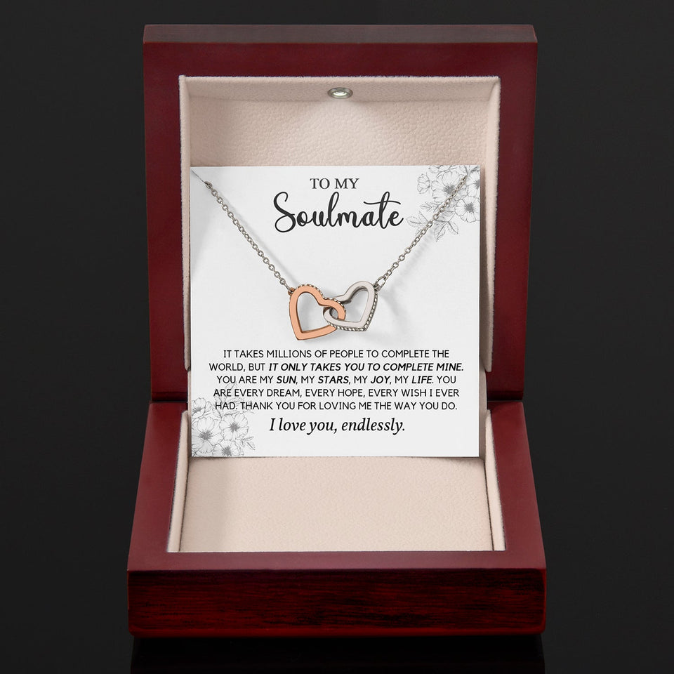 To My Soulmate | You Complete My World | Interlocking Hearts Necklace