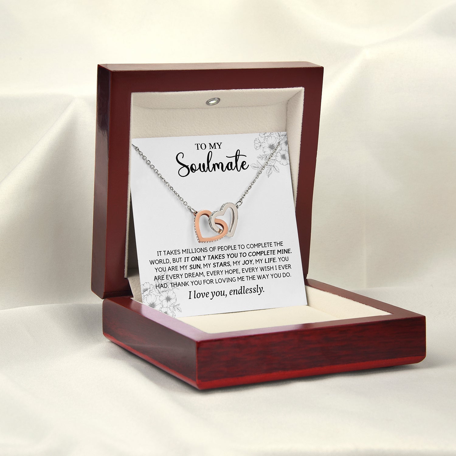 To My Soulmate | You Complete My World | Interlocking Hearts Necklace