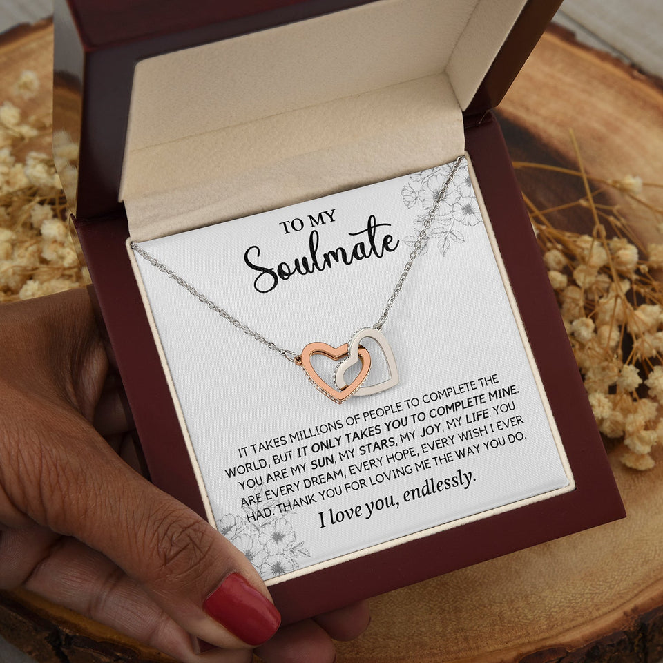 To My Soulmate | You Complete My World | Interlocking Hearts Necklace
