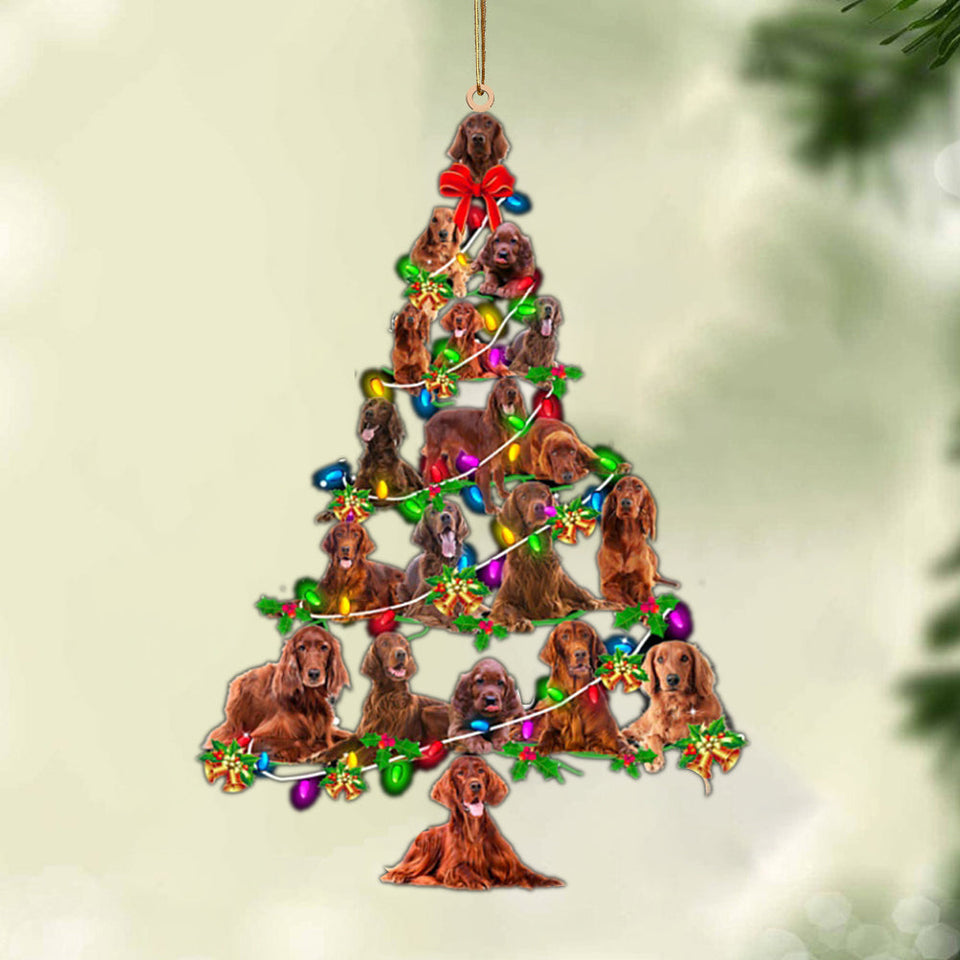 Ornament- Irish Setter-Christmas Tree Lights-Two Sided Ornament, Happy Christmas Ornament, Car Ornament