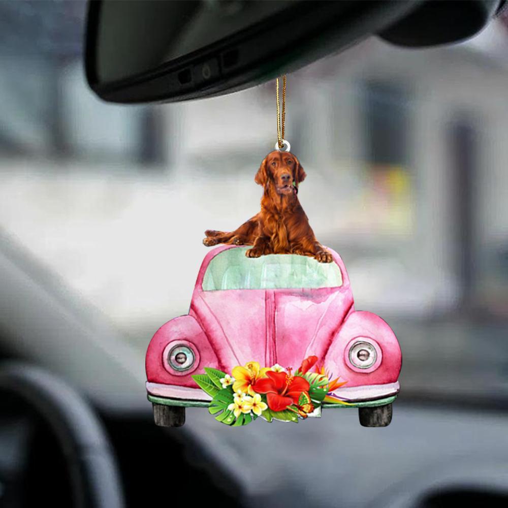 Irish Setter 2-Pink Hippie Car-Two Sided Ornament
