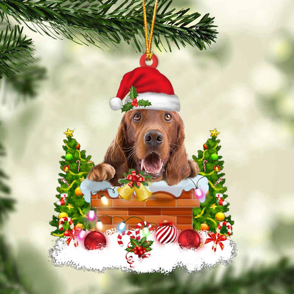 Irish Setter In The Chimney Hanging Ornament Dog Christmas Ornament