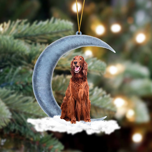 Godmerch- Ornament- Irish Setter Sits On The Moon Hanging Ornament Dog Ornament, Car Ornament, Christmas Ornament