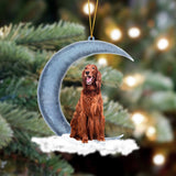 Godmerch- Ornament- Irish Setter Sits On The Moon Hanging Ornament Dog Ornament, Car Ornament, Christmas Ornament