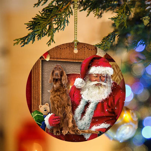Godmerch- Ornament- Irish Setters With Santa Christmas Ornament, Happy Christmas Ornament, Car Ornament