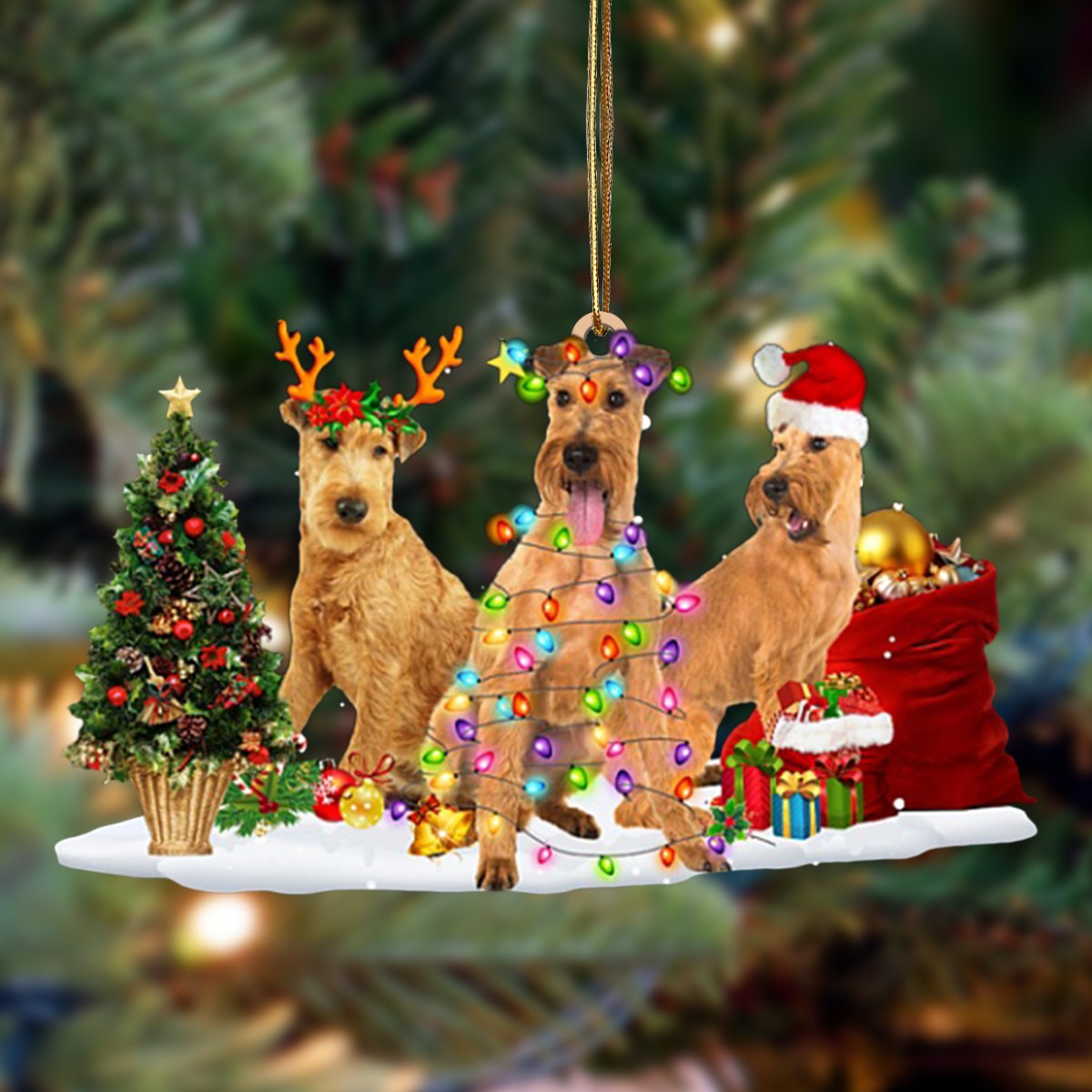 Ornament- Irish Terrier-Christmas Dog Friends Hanging Ornament, Happy Christmas Ornament, Car Ornament