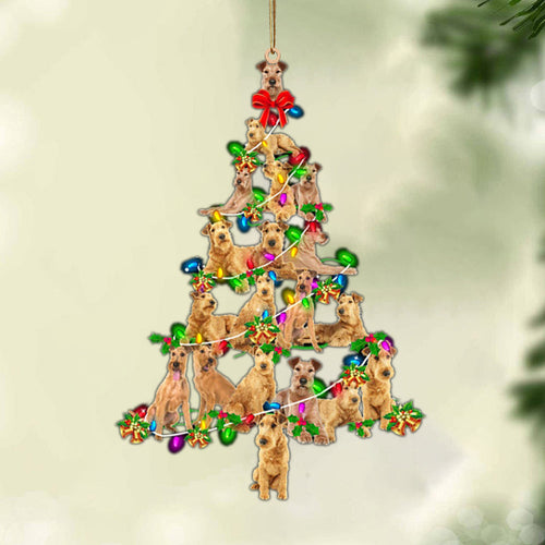 Ornament- Irish Terrier-Christmas Tree Lights-Two Sided Ornament, Happy Christmas Ornament, Car Ornament