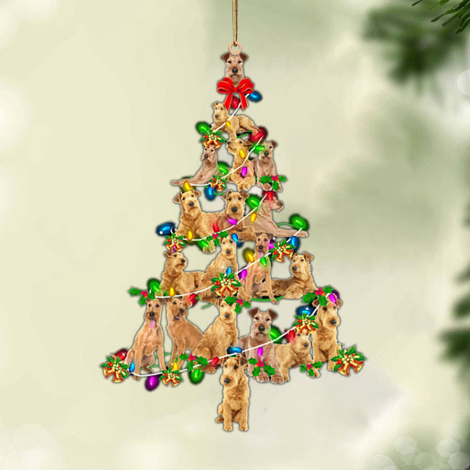 Ornament- Irish Terrier-Christmas Tree Lights-Two Sided Ornament, Happy Christmas Ornament, Car Ornament