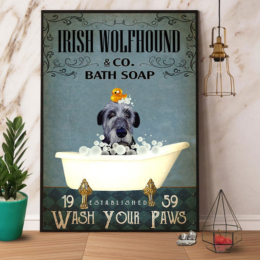 Irish Wolfhound & Co Bath Soap Wash Your Paws Canvas And Poster, Wall Decor Visual Art