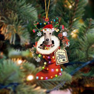 Godmerch- Ornament- Italian Greyhound-Xmas Boot-Two Sided Ornament, Happy Christmas Ornament, Car Ornament
