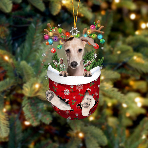 Italian Greyhound In Snow Pocket Christmas Ornament Flat Acrylic Dog Ornament