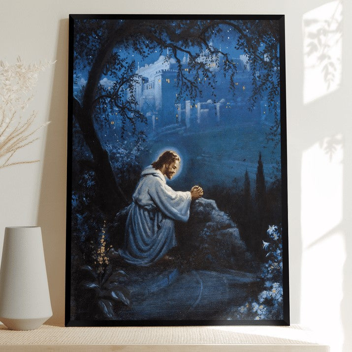 Jesus in the blue dark - Matte Canvas
