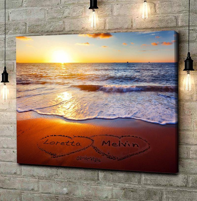 Personalized Canvas, Beach sand couple names Canvas Wall Art - Gift for wive, anniversary gift, wedding gift