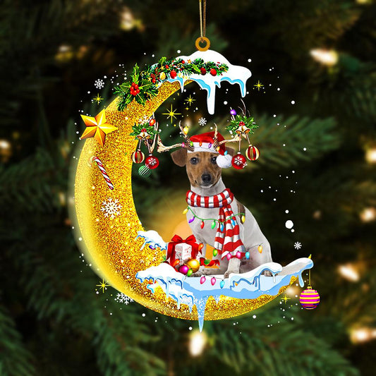 Godmerch- Jack Russell Terrier On The Moon Merry Christmas Hanging Ornament, Car Ornament, Christmas Ornament