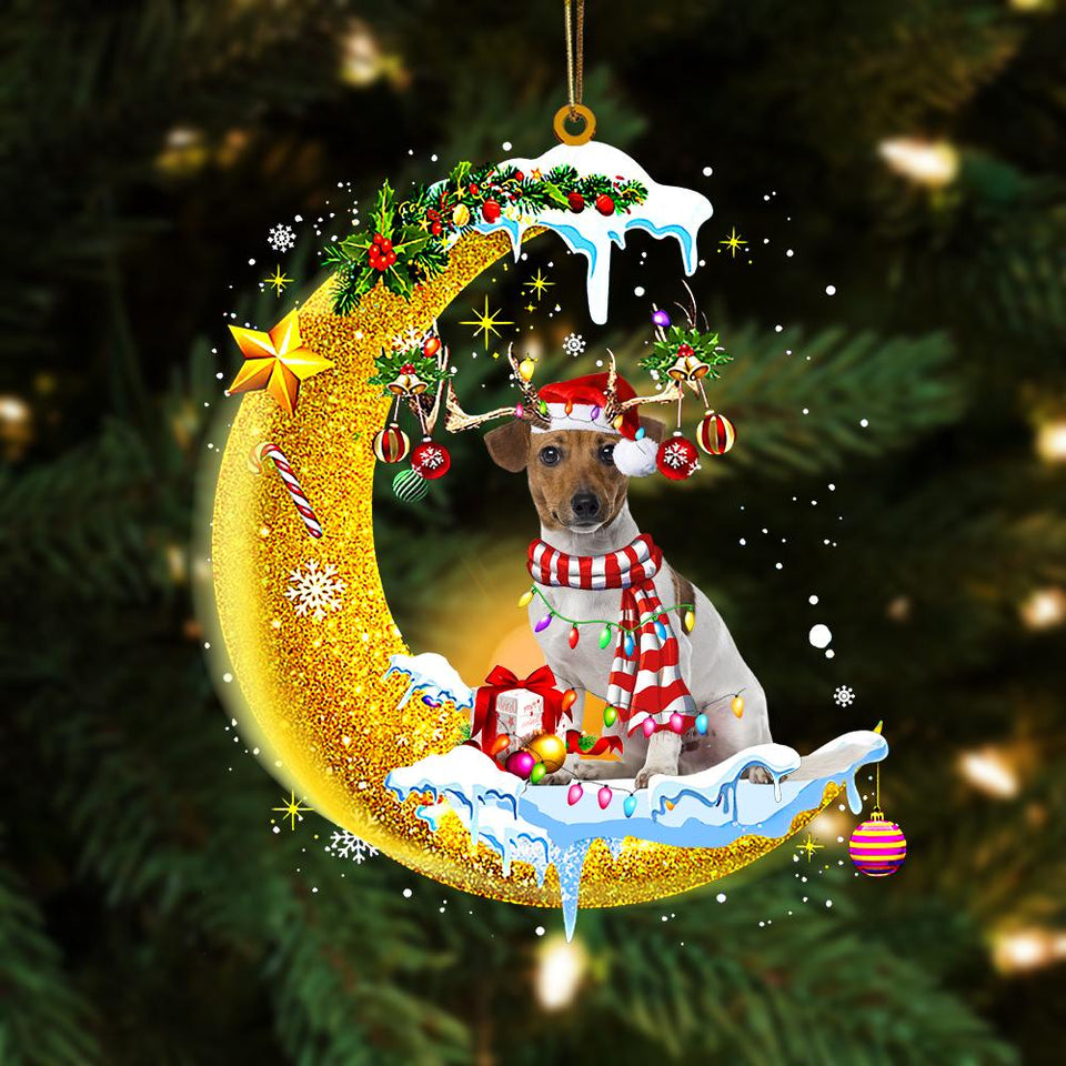 Godmerch- Jack Russell Terrier On The Moon Merry Christmas Hanging Ornament, Car Ornament, Christmas Ornament