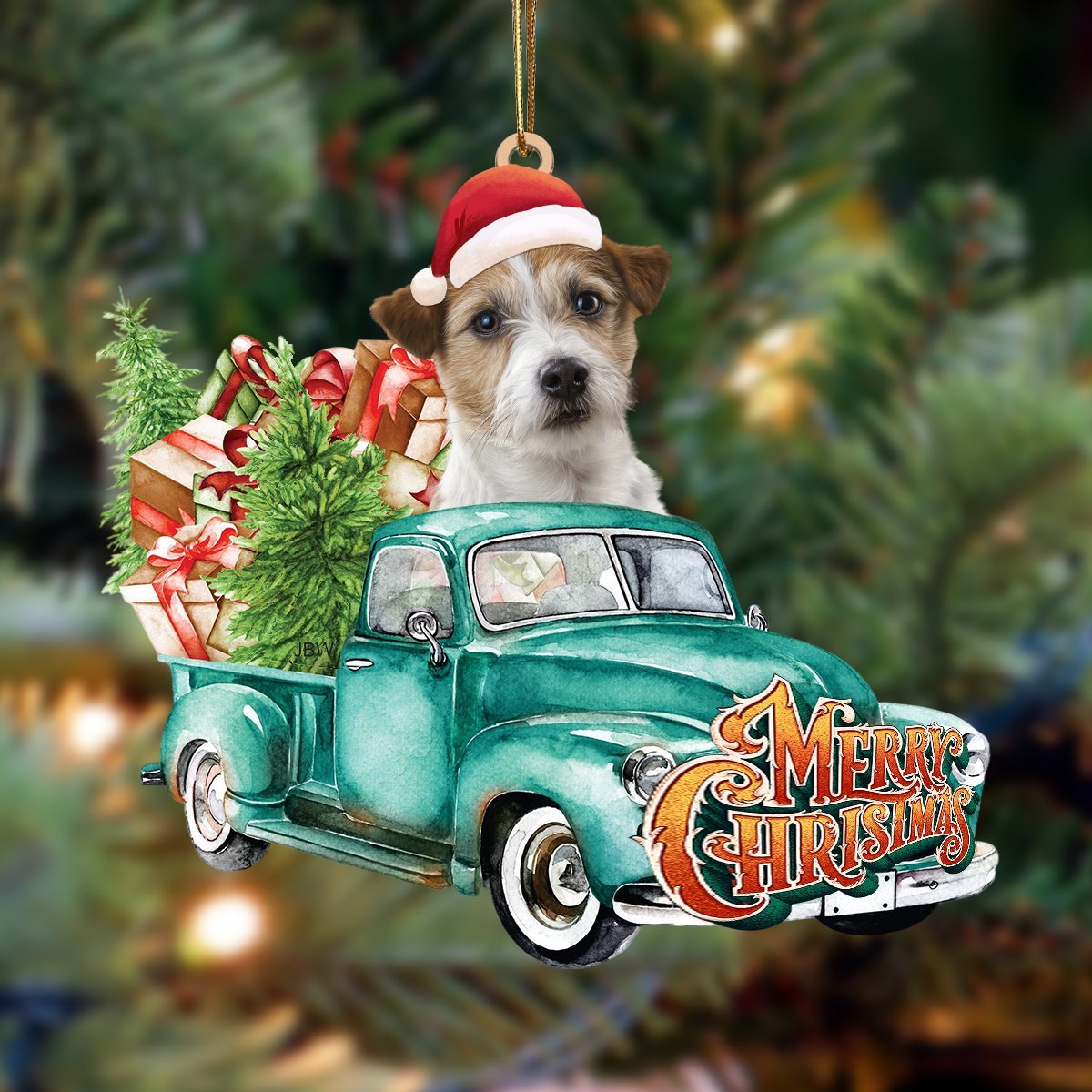 Jack Russel Terrier-Green Truck Hanging Ornament