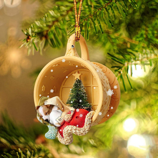 Godmerch- Jack Russell Terrie Sleeping In A Cup Christmas Ornament Dog Ornament, Car Ornament, Christmas Ornament