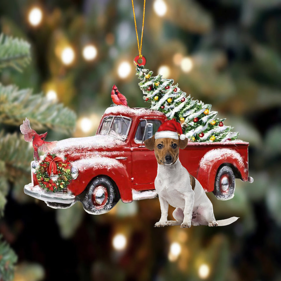 Ornament- Jack Russell Terrier-Cardinal & Truck Two Sided Ornament, Happy Christmas Ornament, Car Ornament