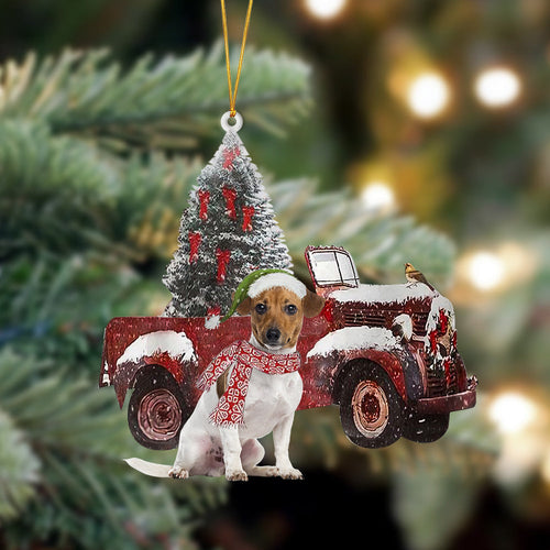 Ornament- Jack Russell Terrier-Christmas Truck Two Sided Ornament, Happy Christmas Ornament, Car Ornament