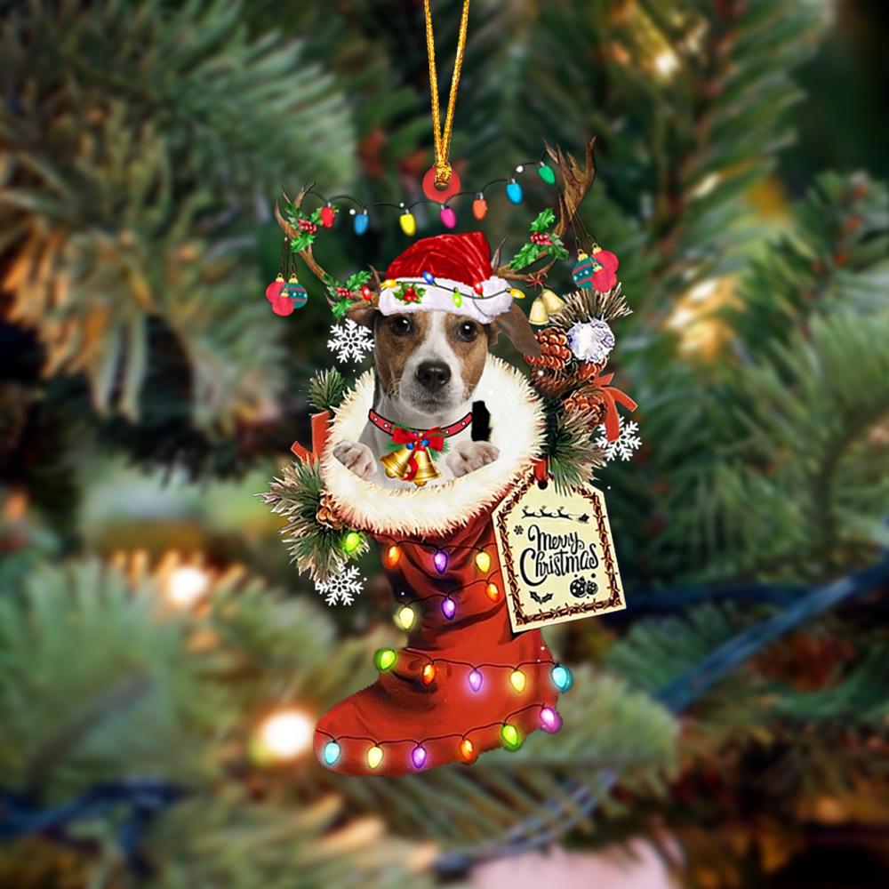 Ornament- Jack Russell Terrier 1-Xmas Boot-Two Sided Ornament, Happy Christmas Ornament, Car Ornament
