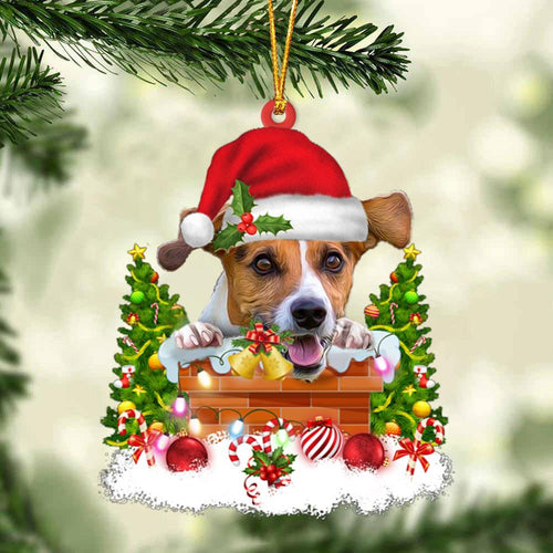 Jack Russell Terrier In The Chimney Hanging Ornament Dog Christmas Ornament