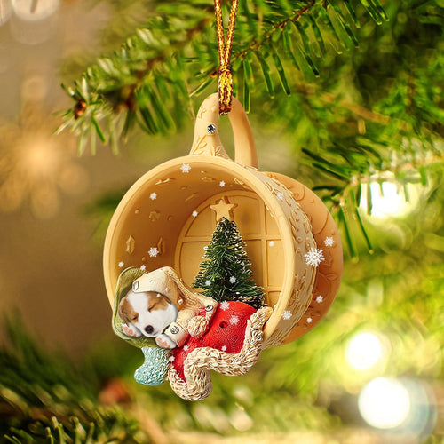 Jack Russell Sleeping in a tiny cup Christmas Holiday-Two Sided Ornament, Christmas Ornament, Car Ornament