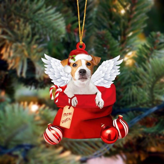 Jack Russell Angel Gift From Santa Christmas Ornament, Dog Flat Acrylic Ornament