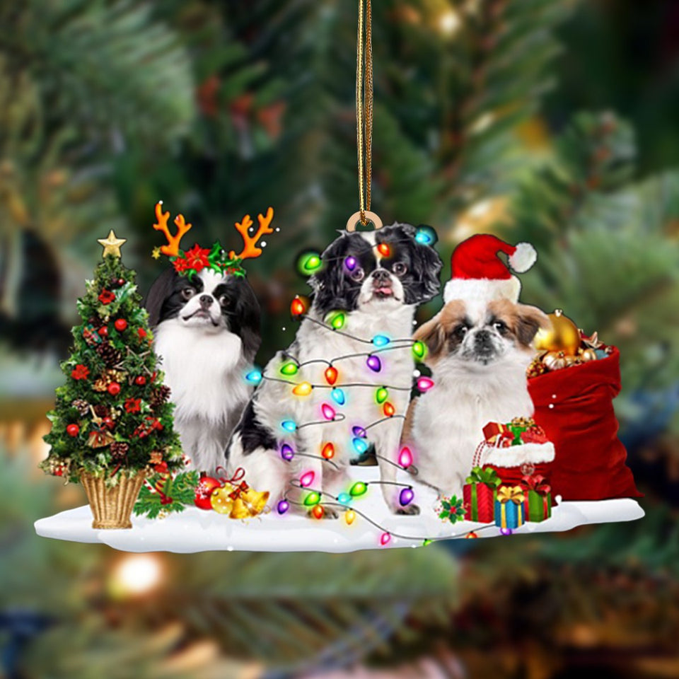 Ornament- Japanese Chin-Christmas Dog Friends Hanging Ornament, Happy Christmas Ornament, Car Ornament