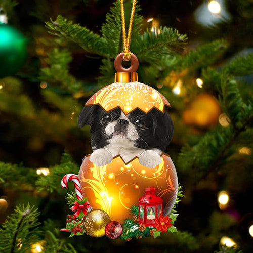 Japanese Chin In Golden Egg Christmas Ornament