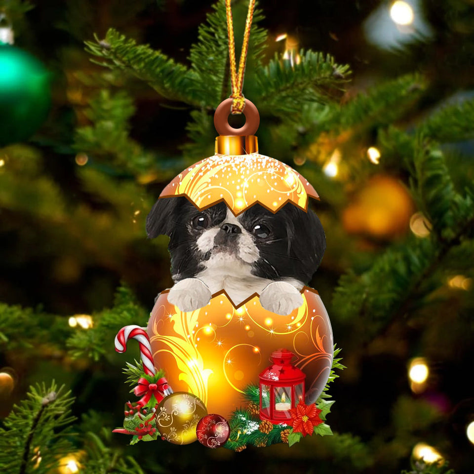 Japanese Chin In Golden Egg Christmas Ornament