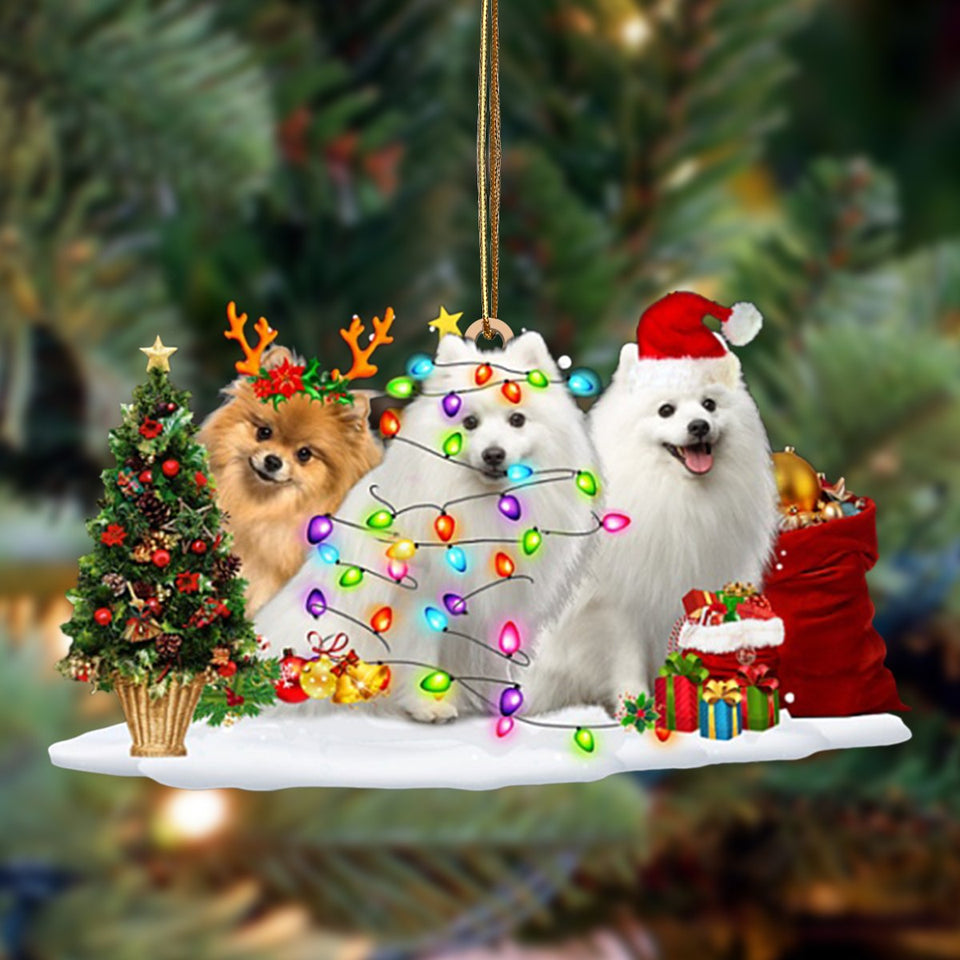 Japanese Spitz-Christmas Dog Friends Hanging Ornament