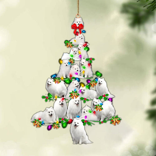 Ornament- Japanese Spitz-Christmas Tree Lights-Two Sided Ornament, Happy Christmas Ornament, Car Ornament