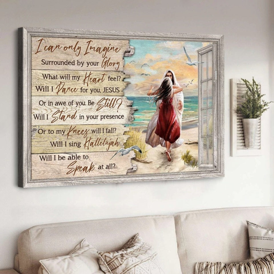 Jesus Beautiful girl Beach scene I can only imagine - Matte Canvas